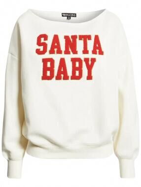 Vinyl Icons Santa Baby Fleece Sweatshirt NWT Marshmallow Medium